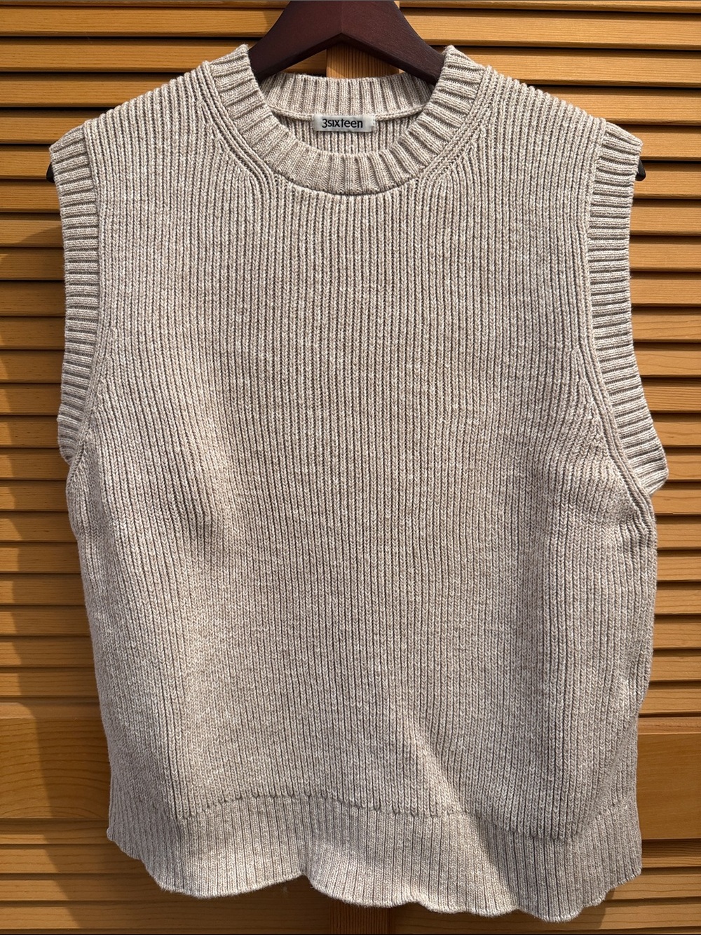 3sixteen Pima Cotton Sweater Vest Oatmeal Ribbed Made in Peru Medium